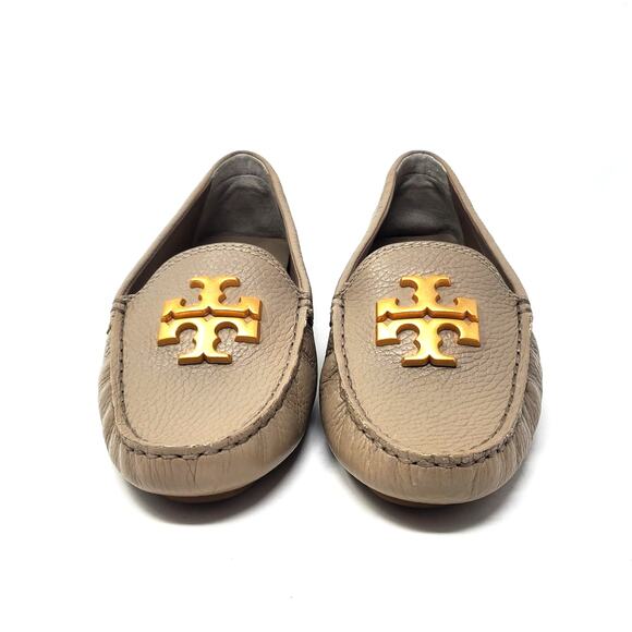 Tory Burch Everly Driver Loafers Tumbled Leather French Gray Gold 85159 Size 7.5 - Picture 6 of 11